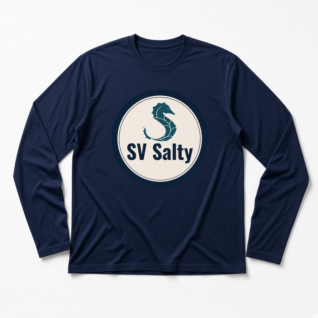 Navy long sleeve T-shirt with the SV Salty seahorse badge